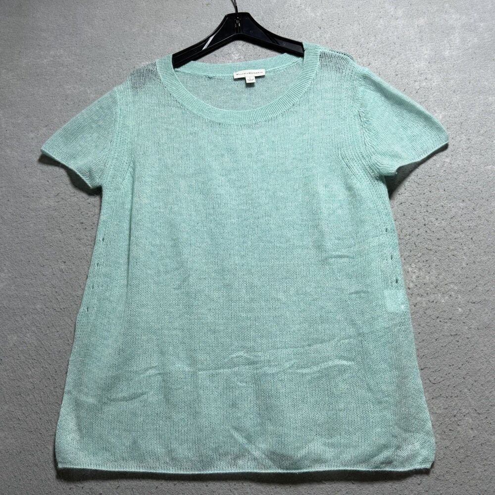 White + Warren Green Cashmere Knit Crew Neck Short Sleeve Top Women’s Large